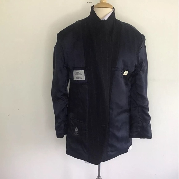 MANCILLAS International Mens 100% Blue Wool Pinstripe Two Button Suit Coat 46R - Picture 5 of 14